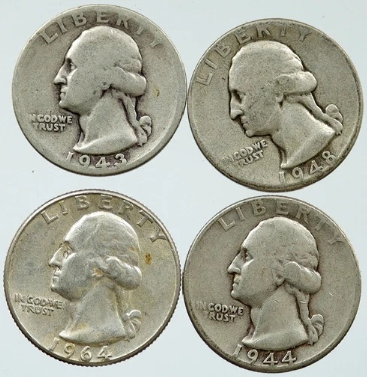 アメリカ合衆国大統領ワシントン記念銀貨 25セント硬貨 4枚セット i116195｜WORLD RESOURCE【KING店】