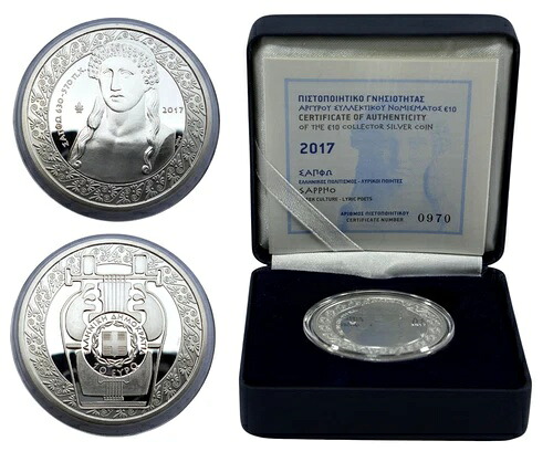 ギリシャ 10 ユーロ 2017 銀貨プルーフ - ギリシャ文化 - 抒情詩人サッポー!｜WORLD RESOURCE【KING店】