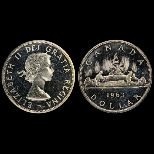 PL66CAM 1963年 カナダドル 1ドル シルバー ボヤージャードル、PCGS トゥルービュー プルーフライク カメオ｜WORLD RESOURCE【KING店】
