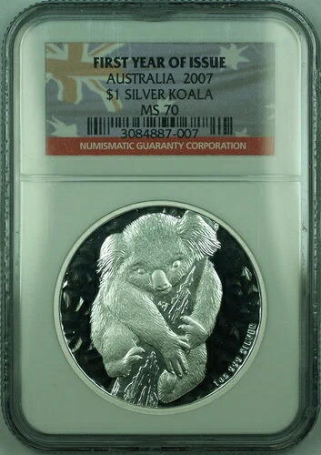 2007年 オーストラリア シルバー 1オンス コアラ 1ドル硬貨 NGC MS-70 初年度発行 (D)｜WORLD RESOURCE【KING店】 102,245円