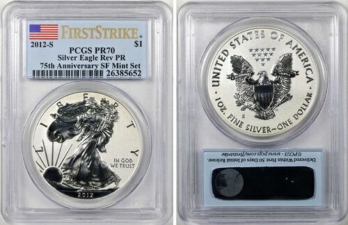 2012-S リバースプルーフ PR70 PCGS ファーストストライク シルバーイーグル 75周年記念 PF｜WORLD RESOURCE【KING店】 102,850円