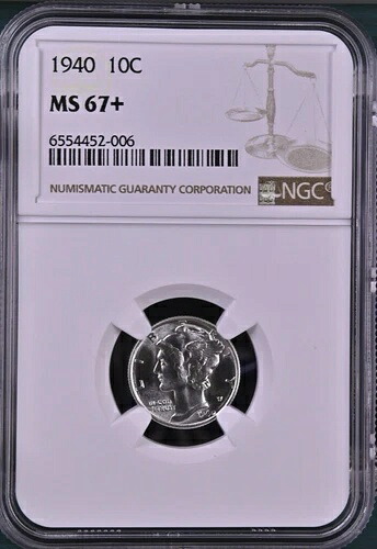 1940年 10セント マーキュリーダイム NGC MS67+ 6554452-006