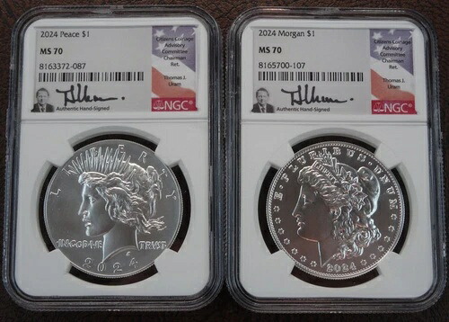 2024年 モーガン＆ピース シルバードル コイン 2枚セット NGC MS 70 FDOD 米国造幣局 1ドル