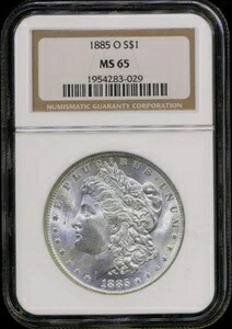 1885-O モーガン NGC MS-65 ブライトホワイト シルバードルコイン ニューオーリンズ造幣局 BU++