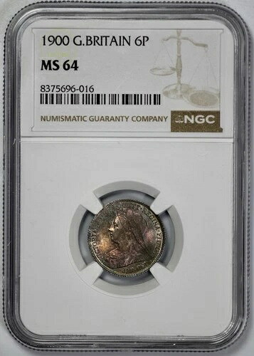 1900年 イギリス 銀貨 6ペンス シックスペンス NGC MS 64 ネオントーン