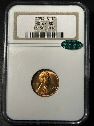 1954年 S リンカーン ウィート ペニー NGC MS67 RD CAC