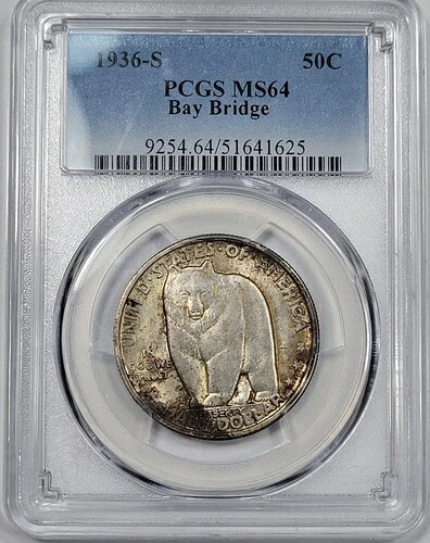 1936年 S 50セント ベイブリッジ記念ハーフドル PCGS MS64 希少 USコモディティ *J957