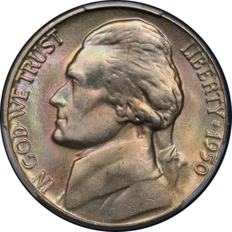 1950年 D ジェファーソンニッケル PCGS MS66 FS (フルステップ) 驚くほど美しいトーン