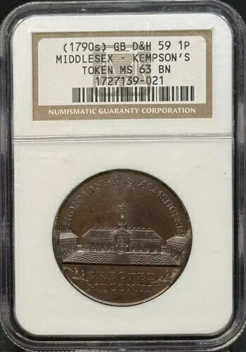 1790年代のコンドルトークン NGC MS-63 BN ミドルセックス - ケンプソンズ E: プレーン 105,875円