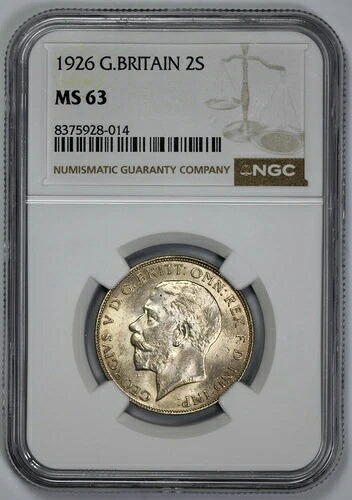 1926年 イギリス 2S フローリン NGC MS 63