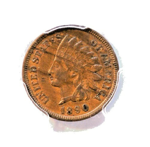 1890年インディアンセント、ダイ・バラエティ、「ネックに1つ」、PCGS AU50 S-3
