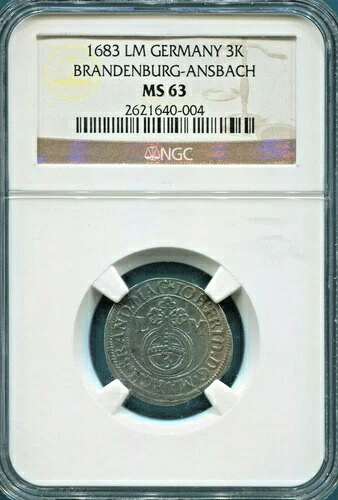 ブランデンブルク＝アンスバッハ - スペクタキュラー 1683 LM シルバー 3 クロイツァー、NGC MS 63、KM#