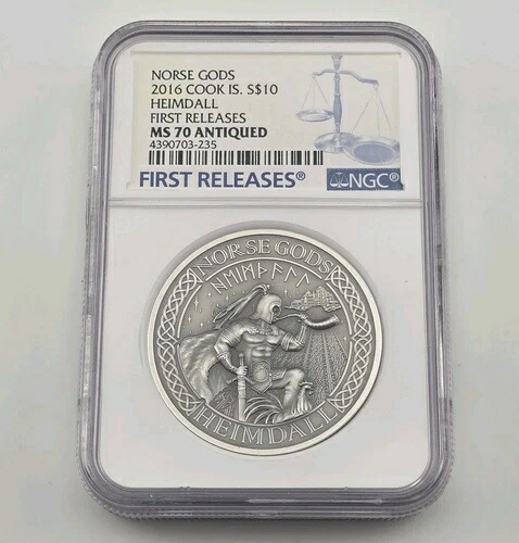 2016年 クック島 10ドル 北欧神ヘイムダル 2オンス 銀貨 NGC MS70 アンティーク FR