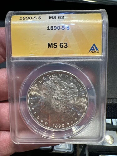 1890 S ANACS MS63 | モルガン・ダラー銀貨 - 1ドル米国コイン、裏面に若干の変色あり