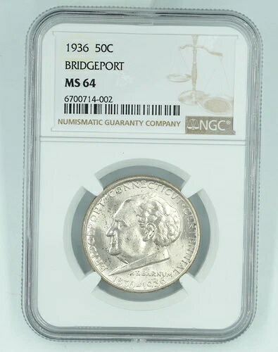 1936年 NGC MS64 ブリッジポート記念ハーフダラー ブラストホワイト