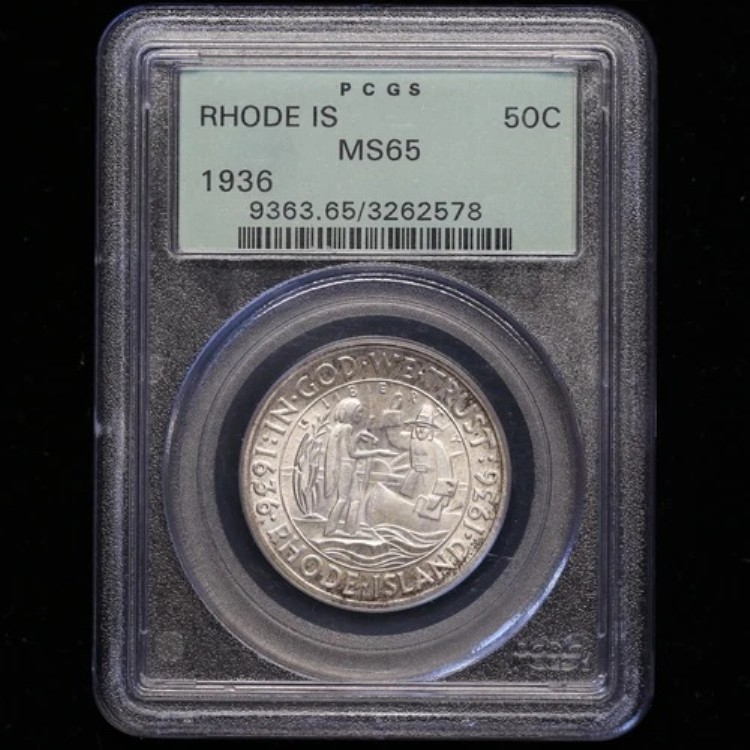 BEM BU 1936年ロードアイランド記念ハーフドル PCGS MS65 オールドグリーンホルダー画像