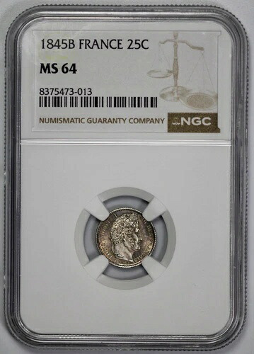 1845-B フランス 銀貨 25サンチーム NGC MS 64