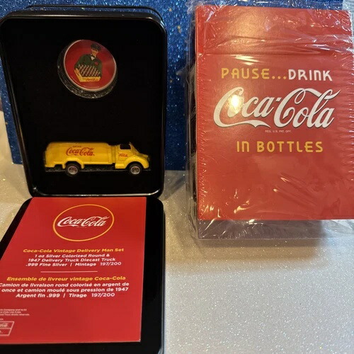 コカ・コーラ? 2ピース配送トラックセット（1オンス .999 シルバーラウンド付き）200個限定