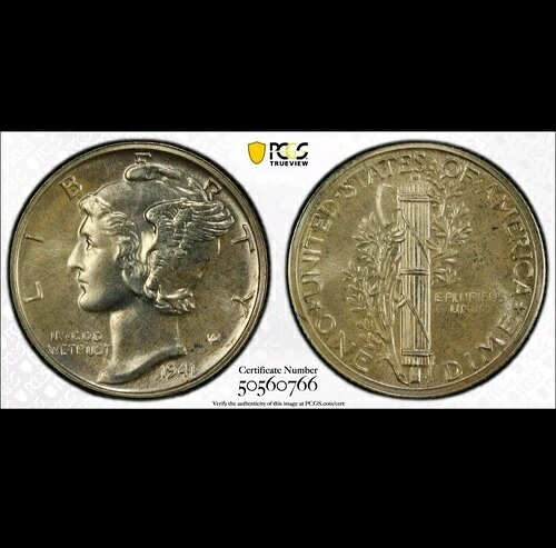 PR65 1941年 プルーフ マーキュリー シルバー ダイム - PCGS トゥルービュー