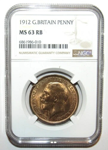 イギリス 1912年 1ペニー KM# 810 NGC MS 63 RB 105,875円