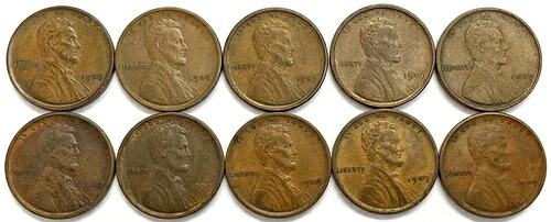 (10) 1909 VDB US リンカーン ウィートセント 1セントコイン 約UNC+ ブラウンロット