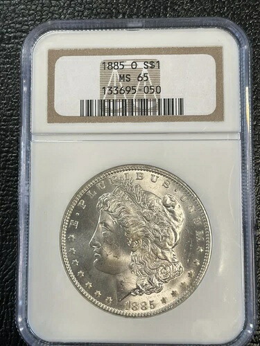 1885-O 1ドルモルガン銀貨 NGC MS65。送料無料。