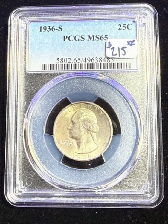 1936年 S ワシントン クォーター PCGS MS65