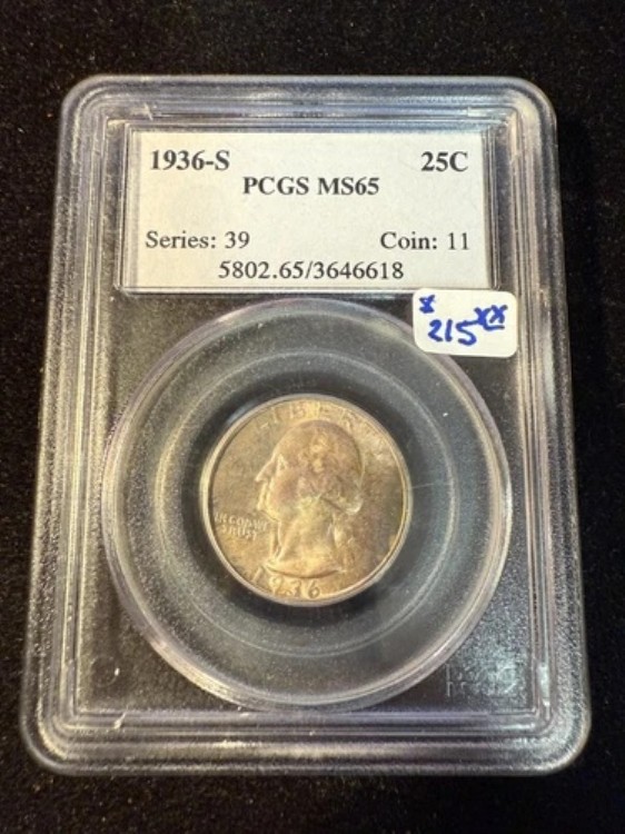 1936年 S ワシントン クォーター PCGS MS65 105,875円