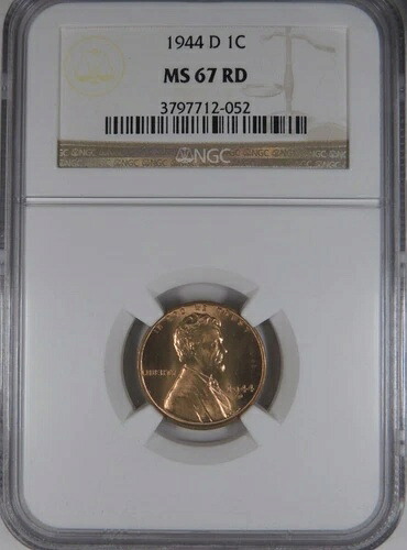 1944-D 1C NGC MS 67 RD リンカーン小麦セント [052]