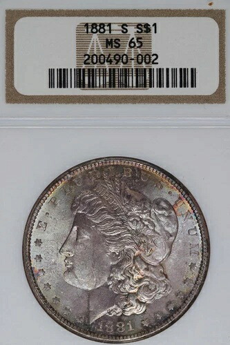 1881年 S モーガン シルバー ダラー NGC MS65 トーン *ダブルJコイン* 1200-25 105,875円