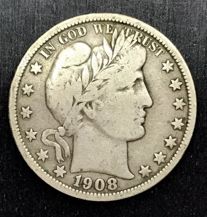 1908年 バーバー ハーフドル「リバティ」ヘッドバンド - 素晴らしい魅力 - 米国コイン 50セント 銀貨