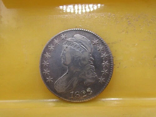 米国1823年製キャップドバストハーフダラー（縁に文字入り、見た目良好）XF以上*