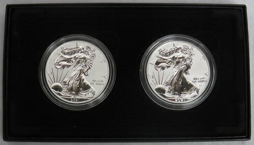 2021 W S アメリカン シルバー イーグル $1 デザイン セット リバース プルーフ 2 コイン セット OGP COA