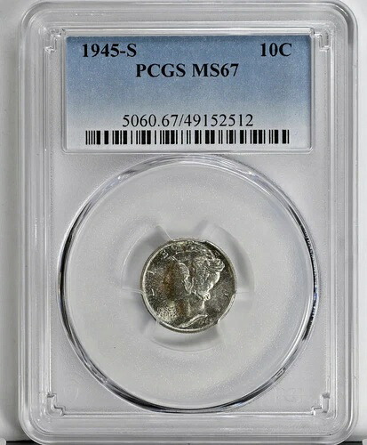 1945-S 10セント マーキュリーダイムコイン PCGS MS67 グレードコイン 5060
