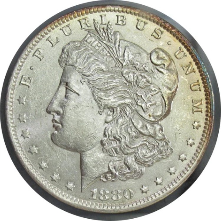 1880 O モルガン・ダラー、ソリッド・ブラック、光沢あり、美しい (KA)