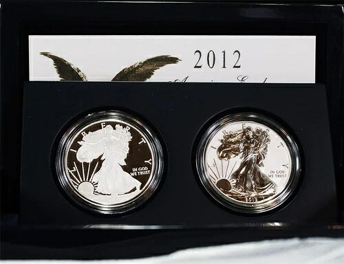 2012年SS 1ドルプルーフ＆リバースプルーフ 75周年記念シルバーイーグルセット OGP COA付き