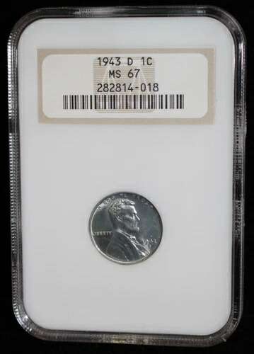 1943年 D アメリカ 1セント - リンカーン - NGC MS 67 - 強い打痕 - 第二次世界大戦時代 - 高品位