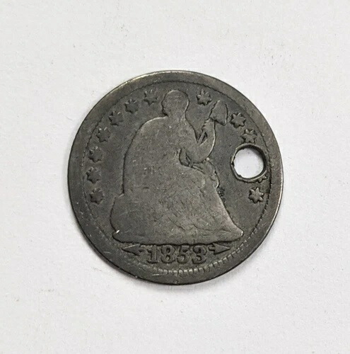 希少な1853年製 西向き矢印と星 フィラデルフィア造幣局発行 自由の女神像 シルバー ハーフダイム