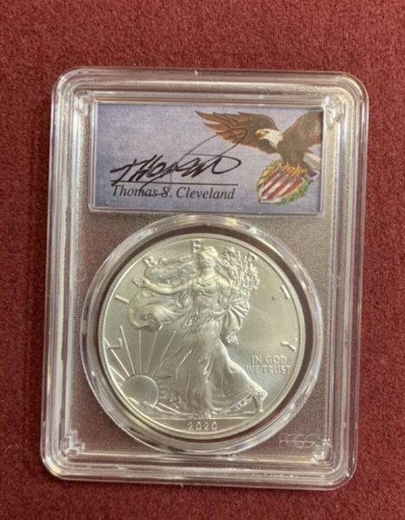 2020年 1ドル シルバーイーグル PCGS MS70 FDOI エディション 2500 クリーブランド サイン入り