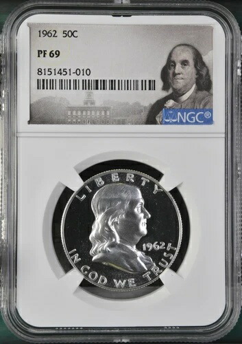 1962年 シルバープルーフ フランクリン ハーフダラー NGC PF69 ポートレートラベル