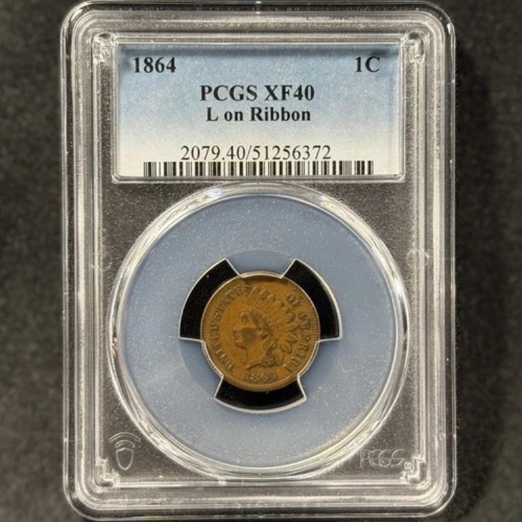 1864年 1セント インディアンヘッド セント L リボン型コイン 非常に良好な状態 PCGS XF 40