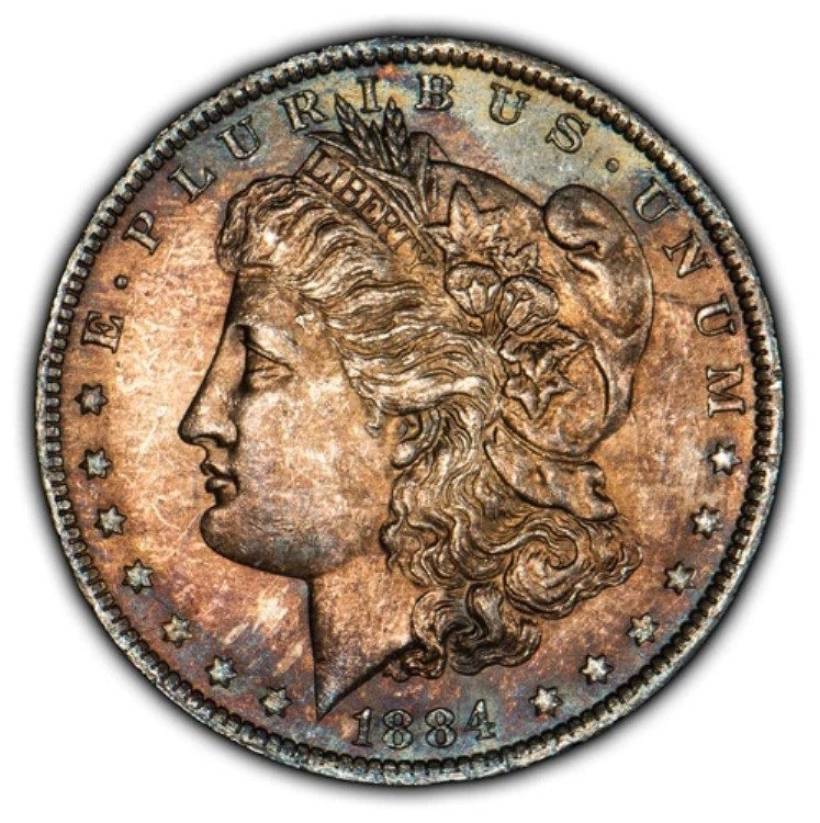 1884-O 1ドルモルガン銀貨 - ネオンレインボートーニング - BU - D4074 207,900円