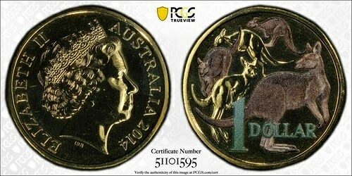オーストラリア 2014 Mob of Roos $1 AlBr カラー 新品未使用セット PCGS MS69 相当 トップポップ...