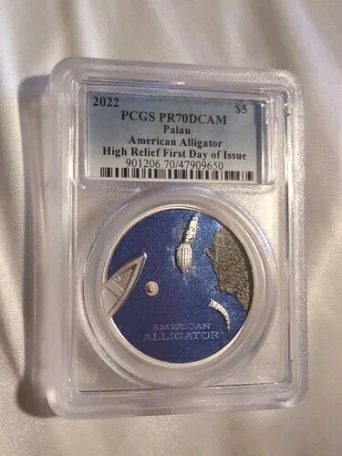 PCGS PR70 2022 パラオ 1オンス シルバー - アメリカン エリゲーター ハイレリーフ 発行初日｜WORLD RESOURCE【KING店】