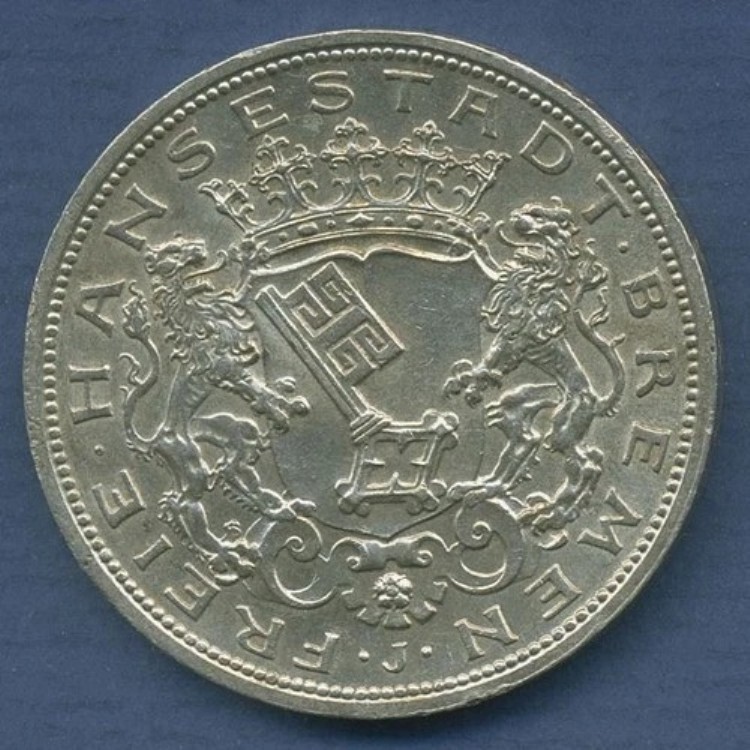 ブレーメン 5マーク 銀貨 1906 J、ハンザ都市の紋章、J 60 XF (m6853)-