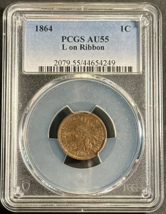 1864年製インディアンセント、リボンに「L」の刻印あり PCGS AU55 良打｜WORLD RESOURCE【KING店】