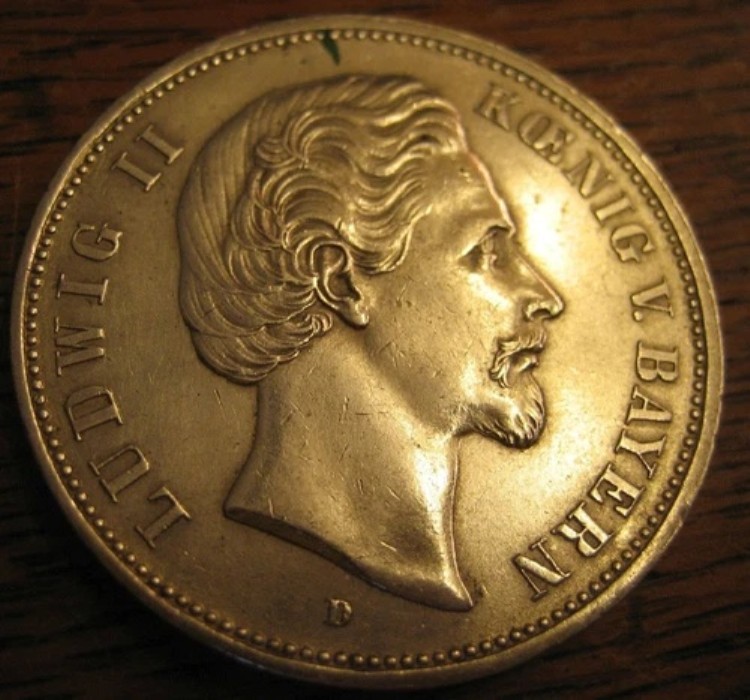 5 RM 銀貨 バイエルン国王ルートヴィヒ 2 世 1875 D 良好な状態!!!-