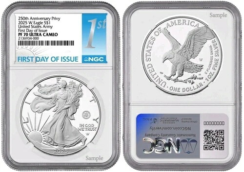2025-W プルーフ $1 250th アメリカ陸軍 プライビー シルバー イーグル NGC PF70 初日FD先行販売｜WORLD RESOURCE【KING店】 176,000円