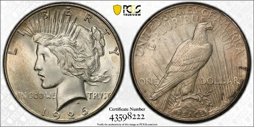 1926年 Sピース銀貨 PCGS MS63 CAC BU 未流通 VAM 4 エクストラベリー｜WORLD RESOURCE【KING店】