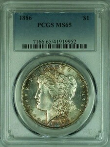 1886年 モルガン銀貨 S$1 PCGS MS-65 トーン (35)